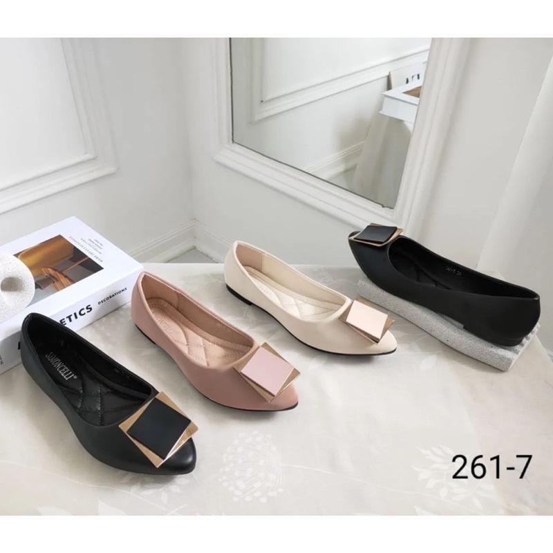 Flatshoes doff by Simoncelli square gasper mix gold import high quality sepatu flat wanita ujung lan