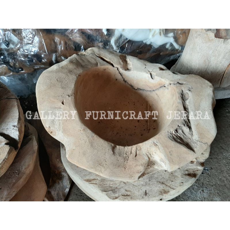 Wastafel Kayu Jati Fosil 50cm Solid