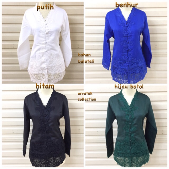 Kebaya Encim Balotelli KE11 Bordir Renda Polos / Senada Tangan Panjang / Kebaya Kartini Atasan-1