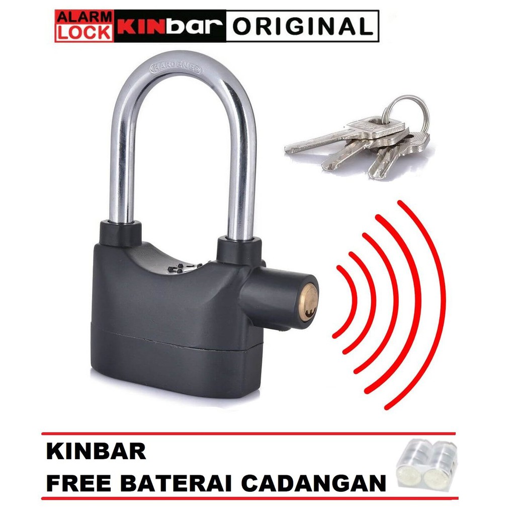 Gembok Alarm Kinbar Suara Anti Maling Alarm Lock Siren Ring Panjang Motor Super Kuat Dan Kokoh