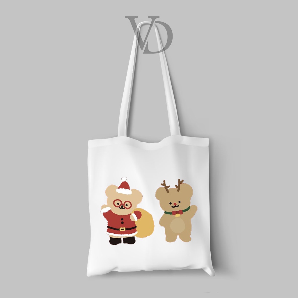 TOTE BAG KANVAS MOTIF beruang lucu / cute bear TOTE BAG / TAS BELANJA