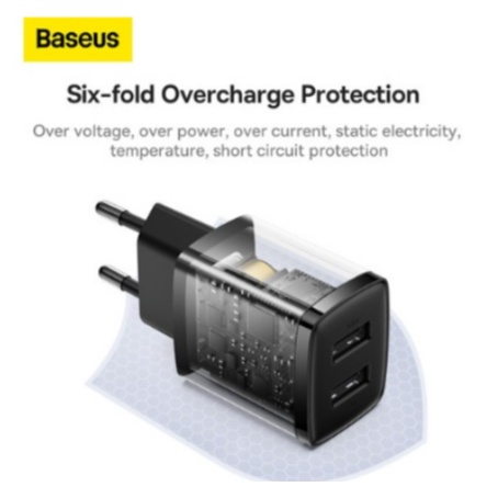 BASEUS KEPALA CHARGER MINI DUAL PORT USB CHARGER 10.5W COMPACT ADAPTOR FAST CHARGING FAST CHARGER PENGISIAN CEPAT