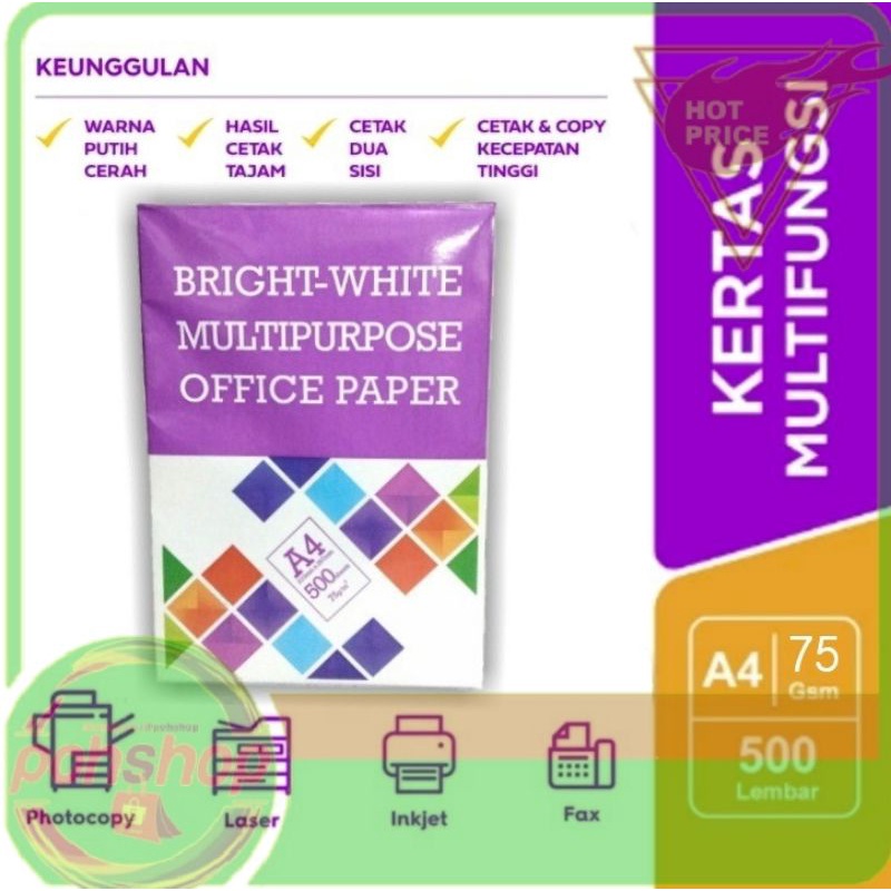 

Bright-White MultiPurpose Office Paper A4/75gsm per rim