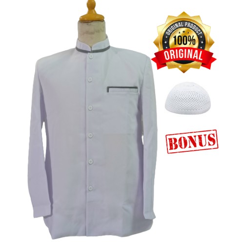 Jasko Mandarin Putih strip Hitam / Jas Koko Kemko Mandarin Terbaru