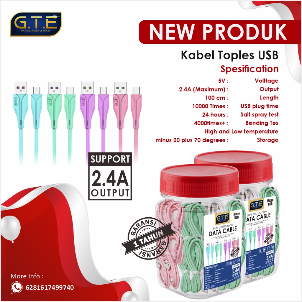 Kabel Charger Toples Fast Charging tipe C/ USB Mikro