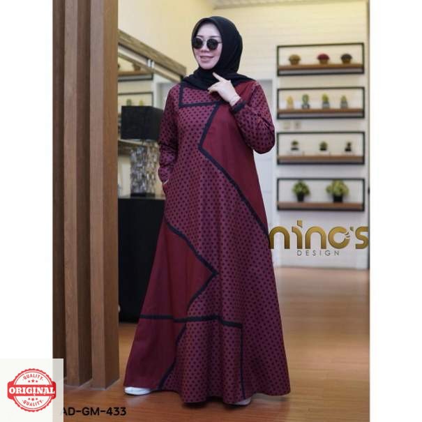 Ninos Gamis Muslimah Linen Motif Polkadot Terbaru Adgm 433 Shopee Indonesia