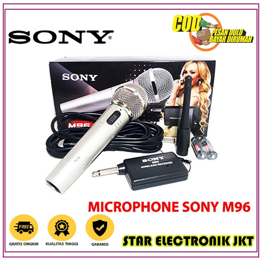 Microphone Sony M96 Mic Karaoke/Mikrofon/Mic Single Wireless dan Kabel