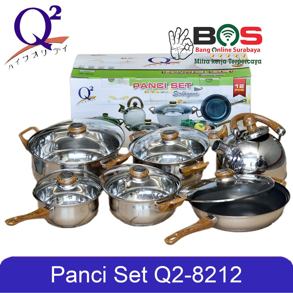 Panci Set Stainless Steel 12 PCS Dengan Teko Stainless Q2-8212 Q2 8212