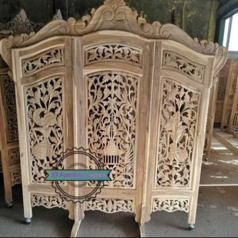 Sketsel partisi ukir jepara kayu jati mentahan model kuno