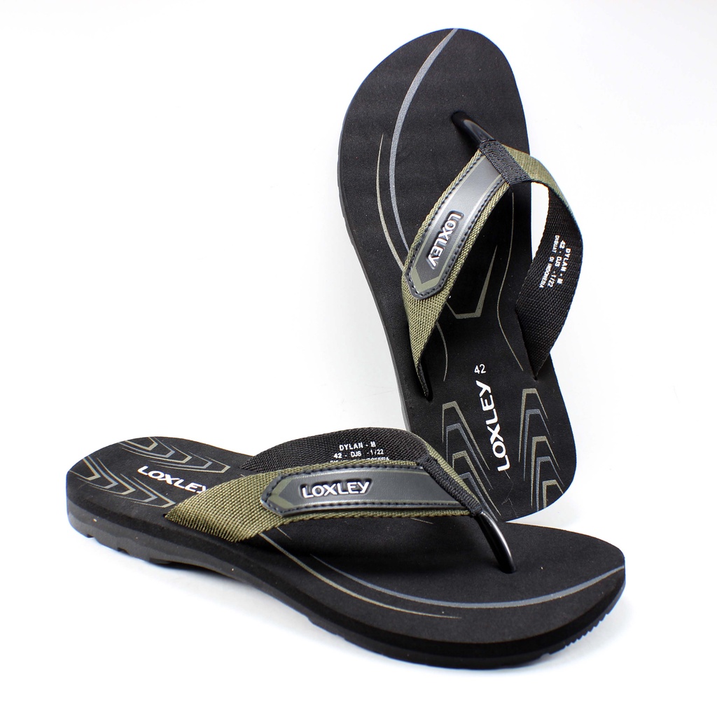 Loxley Sandal Jepit Pria Dylan Hitam/Hijau Tua Size 38-43