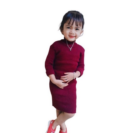 Dress Rajut Anak Perempuan Lengan Panjang Polos Dress Khalila Murah