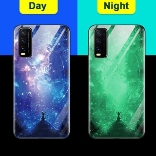 Luminous Tempered Glass Hard Case Hp Vivo Y20 Y20s Y30 Y30i Y12s Y12 Y17 Y15 Y19 S1 Z1 Pro V9 Y20i Y85 Night Glowing In The Dark Glitter Handphone Fashion Covers