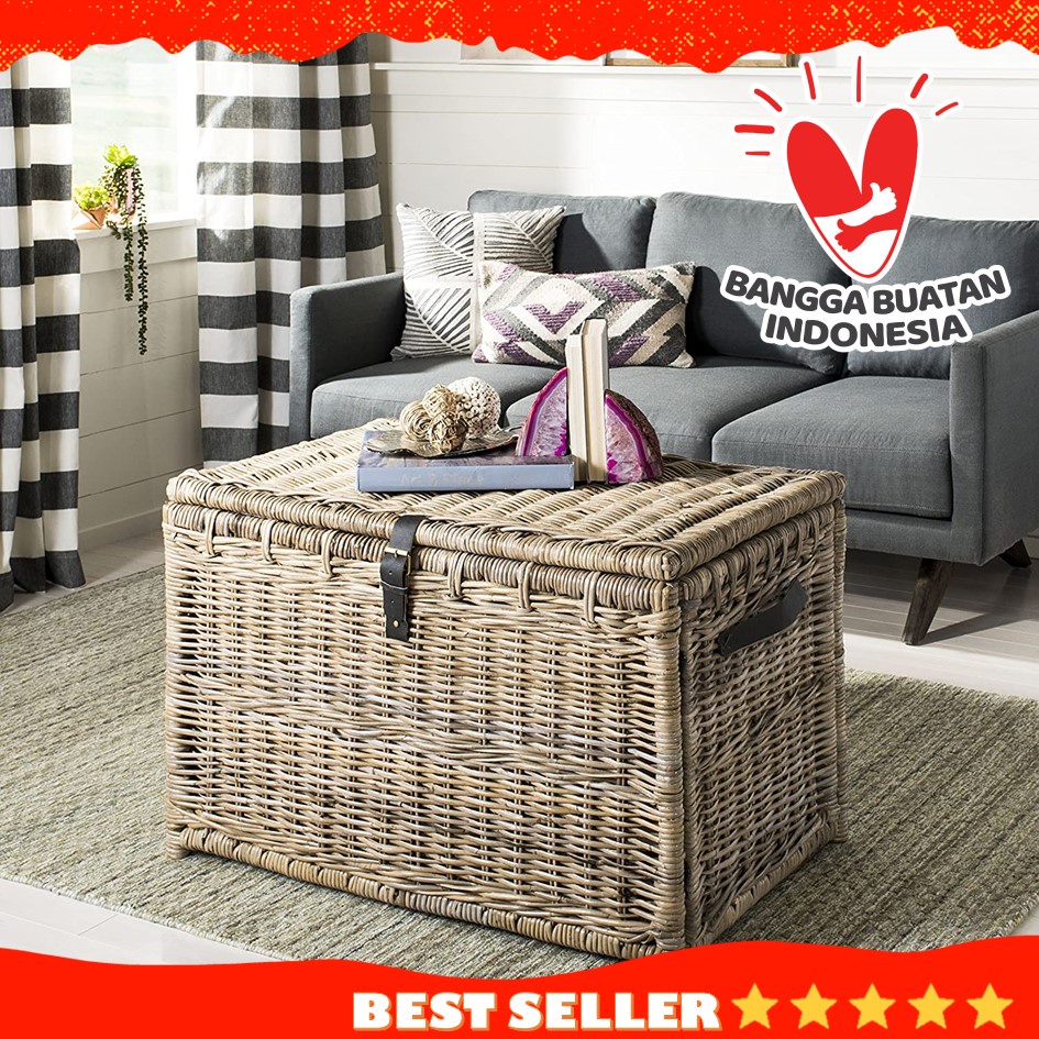 Box Peti Meja Rotan Wicker Storage Trunk Natural Ukuran Besar