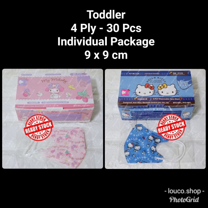 Masker Duckbill Anak Toddler 4 Ply 30 Pcs Individual Package 9 x 9 cm Sanrio Motif Hello Kitty &amp; My Melody
