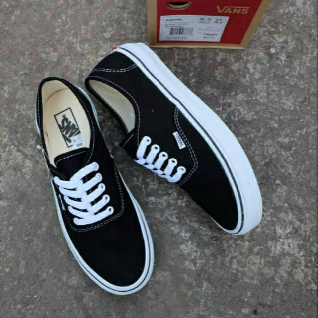  SEPATU  VANS  AUTHENTIC FULL BLACK HITAM  POLOS  WHITE PUTIH 