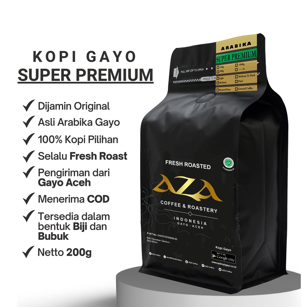 

Kopi Arabika Gayo Super Premium Grade 200g-Biji/Bubuk-AZA Coffee and Roastery