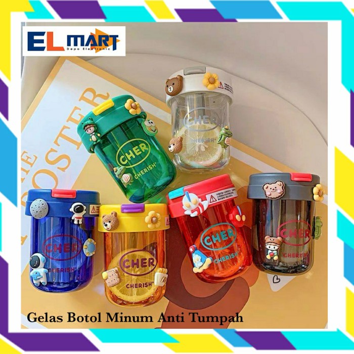 Botol Gelas Minum BTL04 Anak Anti Tumpah Cher Cherish Transparan Imut