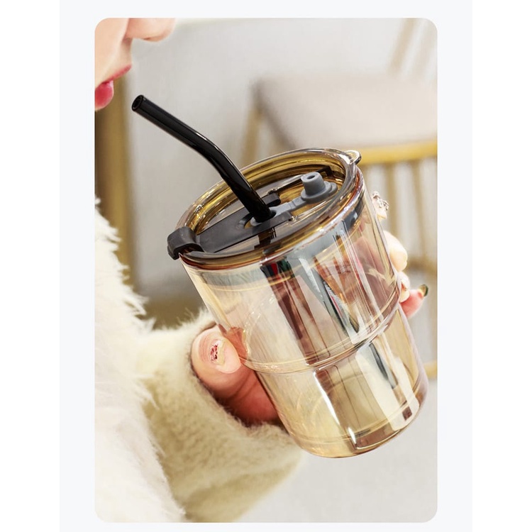 (BOW) Gelas Kopi Tumbler Kaca Susu Teh Aesthetic Gelas Minum Bening Dengan Kulit Case Anti Panas