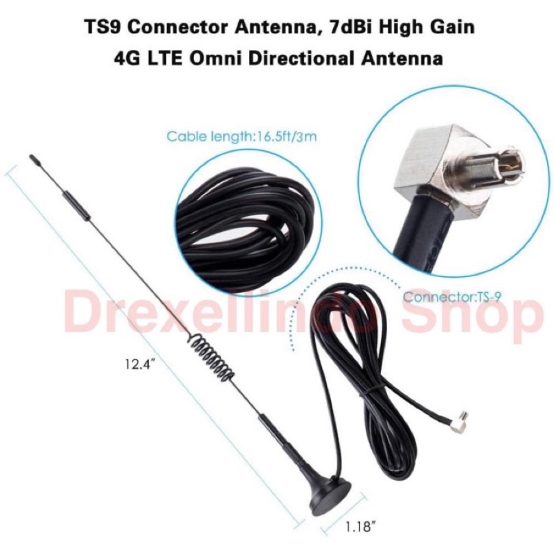 Antena TS9 Spiral Magnet 7dbi 4G 3G 2G kabel 5 meter