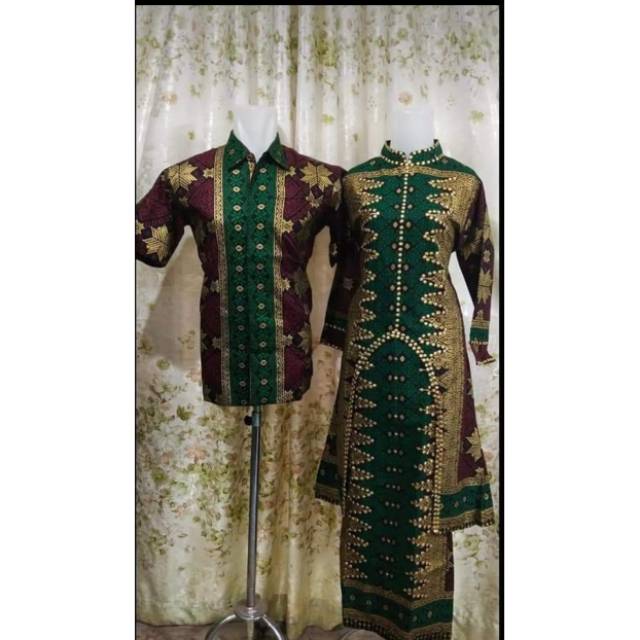 SET COUPLE BATIK SONGKET KHAS PALEMBANG HIJAU