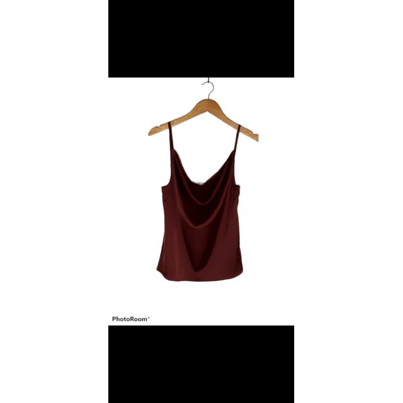 [READY bisa COD] KOREAN TOP SATIN/TANK TOP SATIN/ATASAN WANITA/ATASAN CANTIK/ATASAN CASUAL (XS-XL)-Maroon