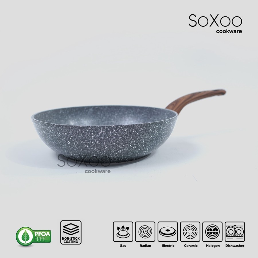 Soxoo Cookware Fry Wok Marble 26 cm FW20-01 Panci Penggorengan