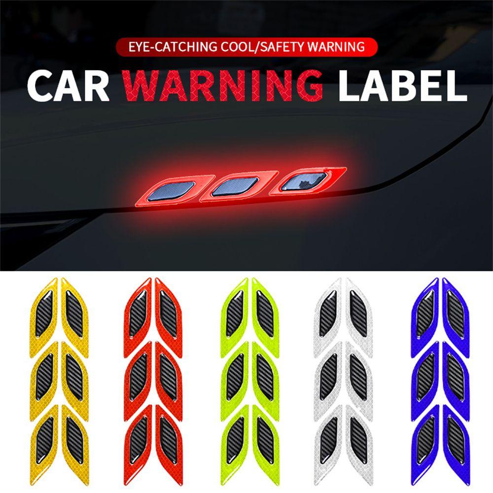 Top 6pcs/Set Stiker Reflektif Mobil Ekor Dekoratif Eksterior Mobil Universal Safety Safety Warning Sticker Anti Gores