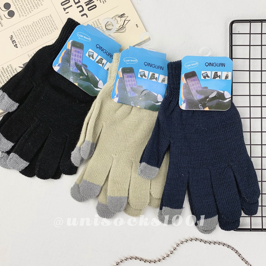 Sarung tangan touch screen wanita/pria unisex bulu polos rajut wool woll import kualitas premium