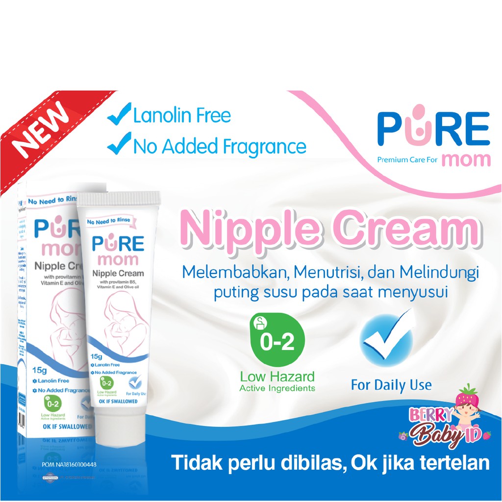 Pure Mom Nipple Cream Mencegah Mengatasi Luka Lecet Puting Ibu Pure BB PureBB Berry Mart