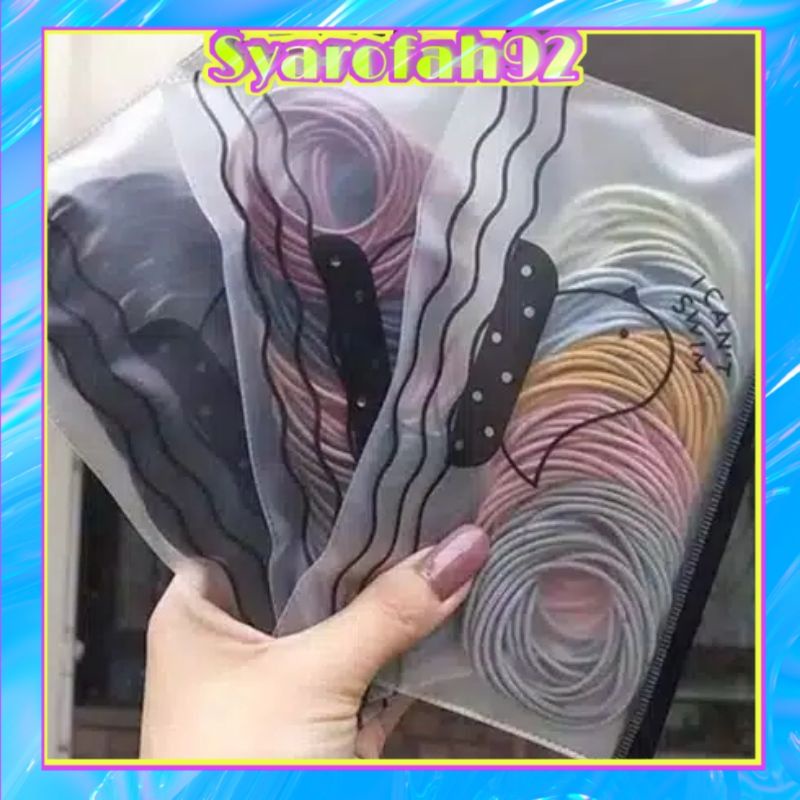 (100.pcs) Ikat rambut polos elastis  free pouch // Ikat rambut korea