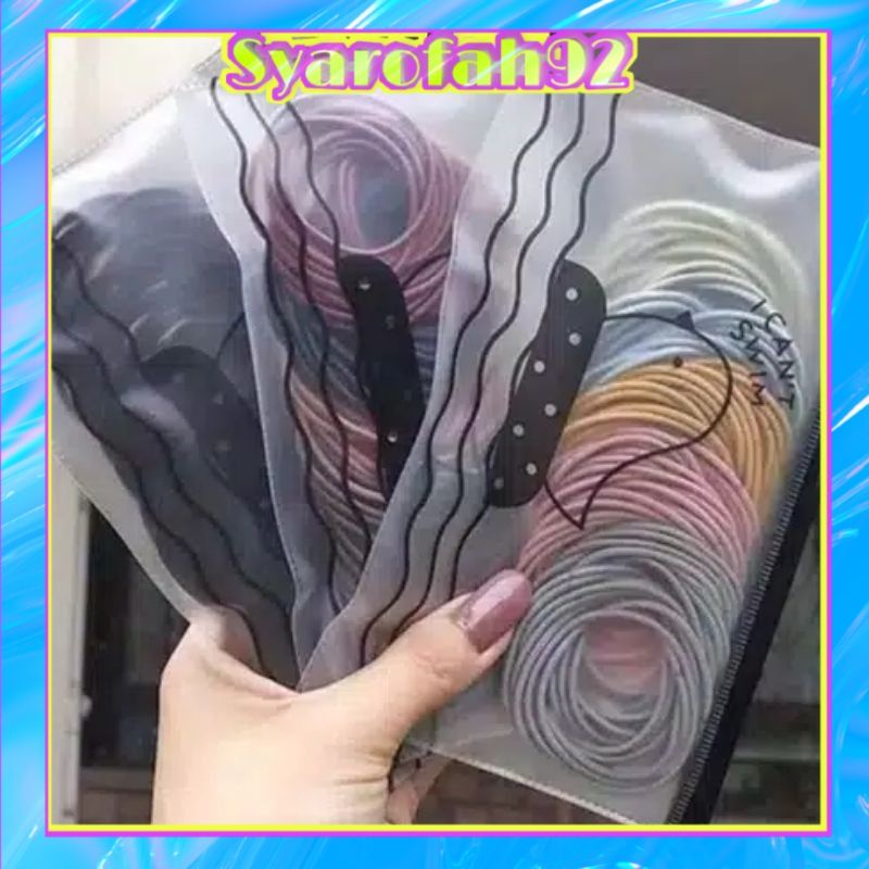 (100.pcs) Ikat rambut polos elastis  free pouch // Ikat rambut korea