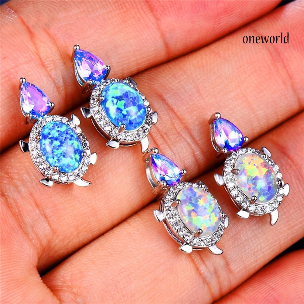 OW# Fashion Women Tortoise Faux Opal Rhinestone Ear Stud Earrings Party Jewelry