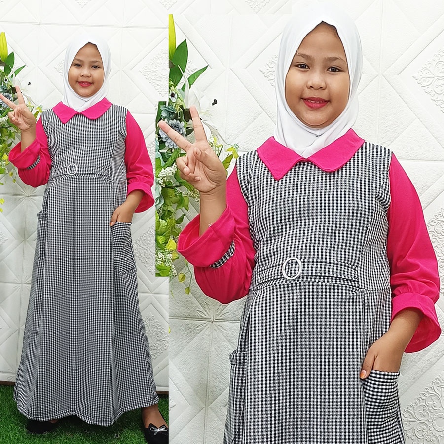 CERIA BERGAYA GAMIS DRESS KOTAK ANAK 5-12Tahun GL FASHION