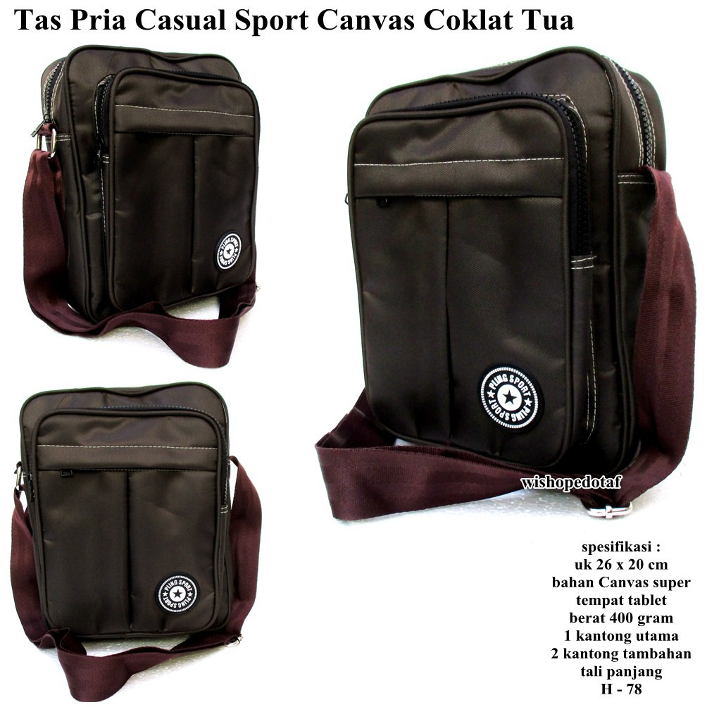 tas selempang pria casual sport canvas coklat tua
