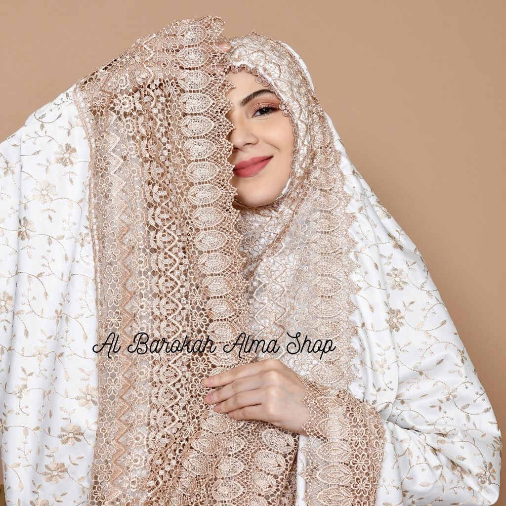 Mukena Dewasa Jumbo Full Bordir Mewah Sutra Paris Milo Prada Shireen