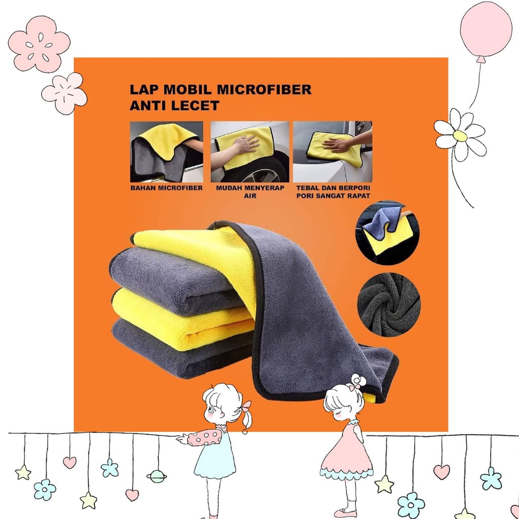(FO) kain Lap Microfiber Tebal Lembut 2 Warna Anti Lecet Serbaguna 30x30 Premium
