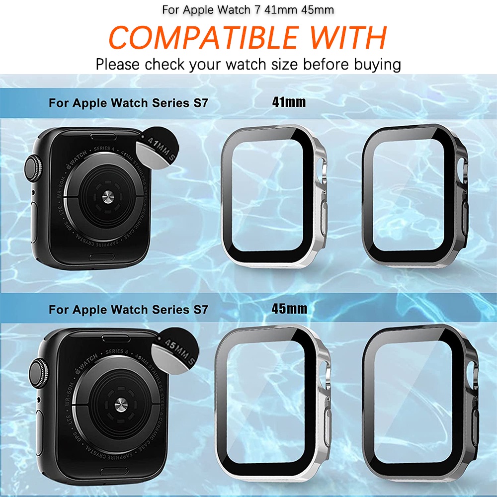 Avv Case Dengan Pelindung Layar Untuk Apple Watch Series8 /7 /6/SE 41mm 45mm 40mm 44mm, Full Pelindung Tempered Glass Film Hard PC Bumper Straight Edge Cover Untuk Iwatch8/741/45mm