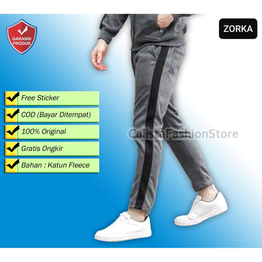 CELANA TRAINING PRIA AD 918 ABU LIST HITAM - OLAHRAGA COWOK GYM PREMIUM PANJANG SLIMFIT