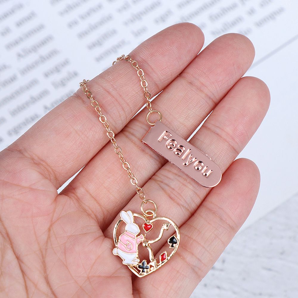 ELEGANT 23cm Metal Bookmark School Supply Pagination Mark Pendant Bookmark Office Alloy Chain Marker of Page Student Gifts Book Clips Stationery Peach Heart