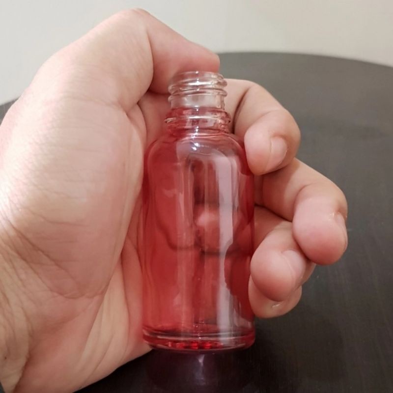 botol kaca pipet 30ml tebal bening pink - ring segel putih