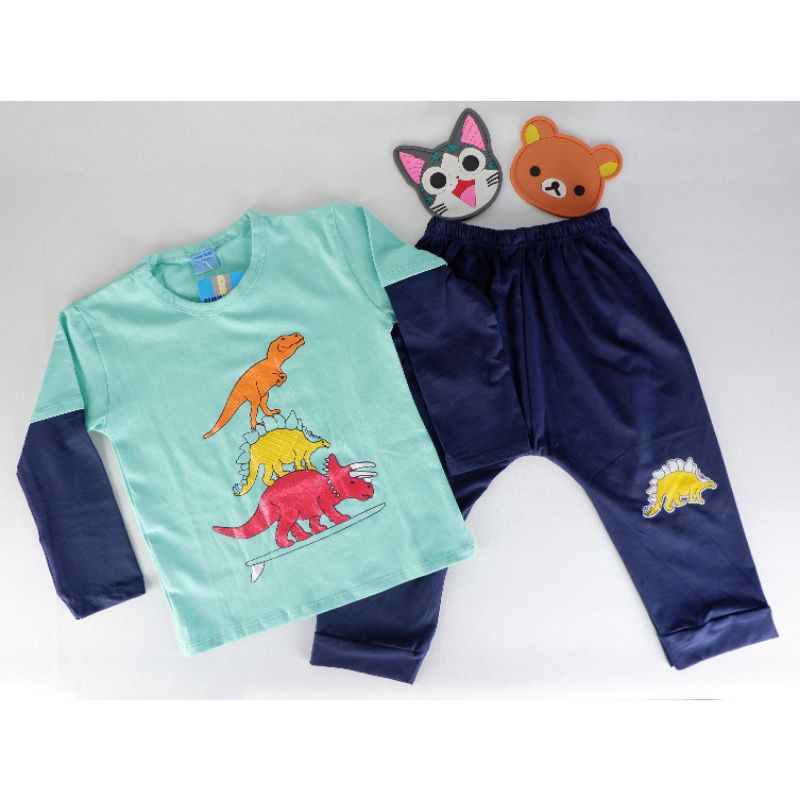 SETELAN BAJU BAYI ANAK COWOK LEMBUT MOTIF DINO TIMMY KIDS