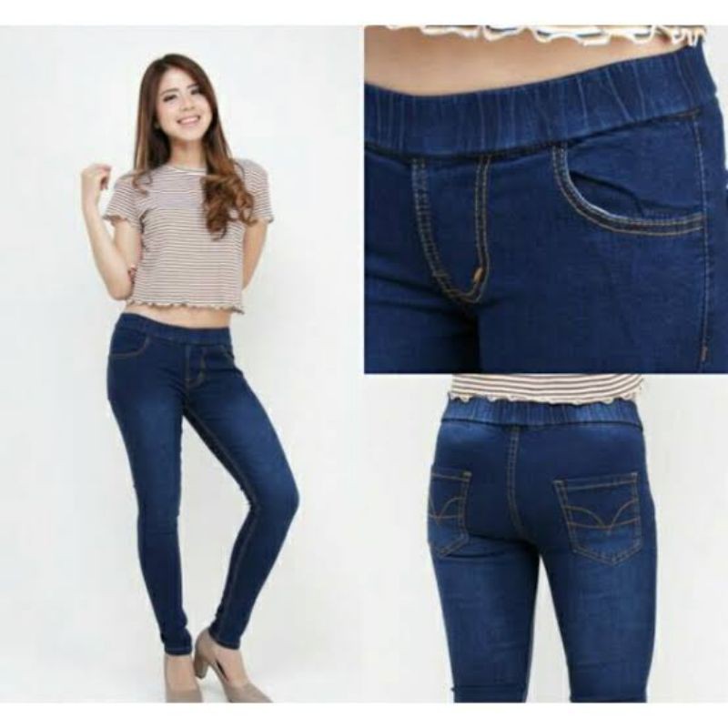 JGN - Jegging Wanita Jumbo - Legging Jeans - Jeging - Leging - Warna Biru Navy