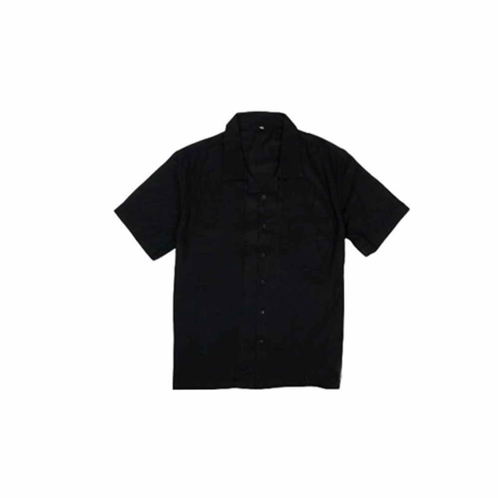 Kemeja Hawai Polos Unisex | Hawaiian Shirt | Cotton Rayon Adem &amp; Lembut | Warna Black Solid