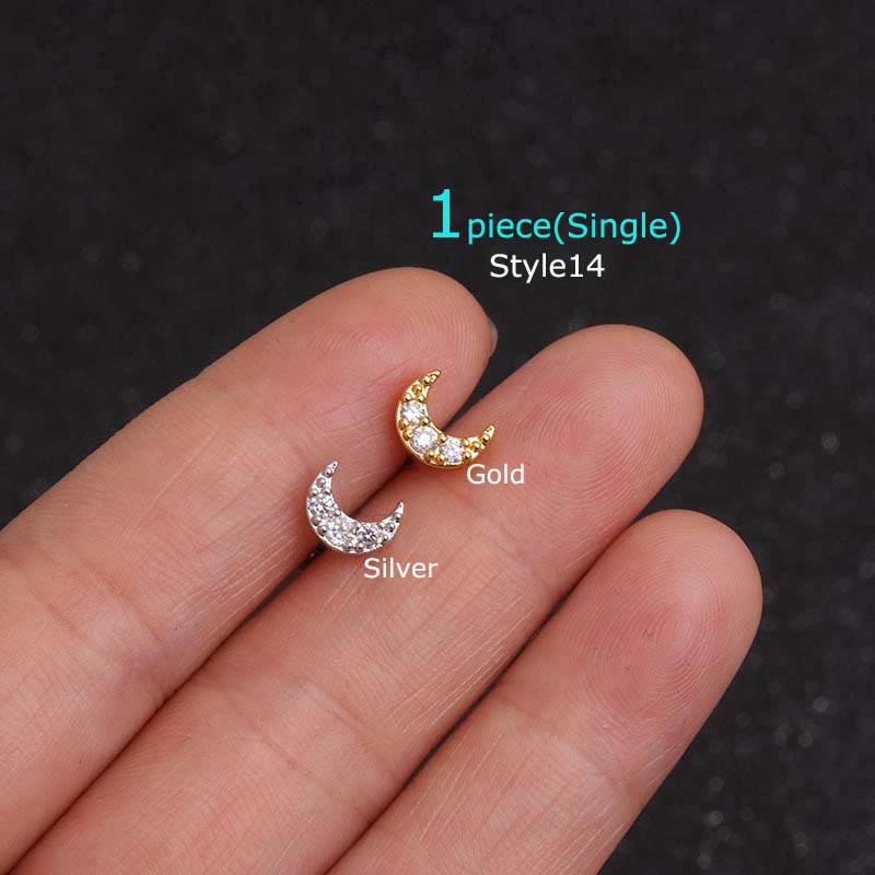 1piece Stianless Steel Helix Pinna Earrings Tragus Cartilage Piercing 16G with Zircon