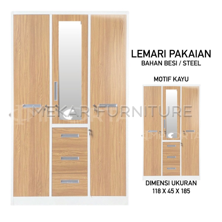 Lemari Pakaian Besi - Lemari Baju 3 Pintu - Mekar Furniture Eiffelmall20