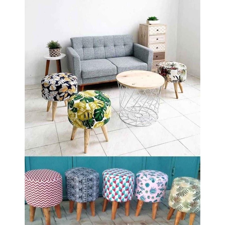 KURSI STOOL BULAT MINIMALIS SET KANVAS BISA REQUEST MOTIF / KURSI JAMUR