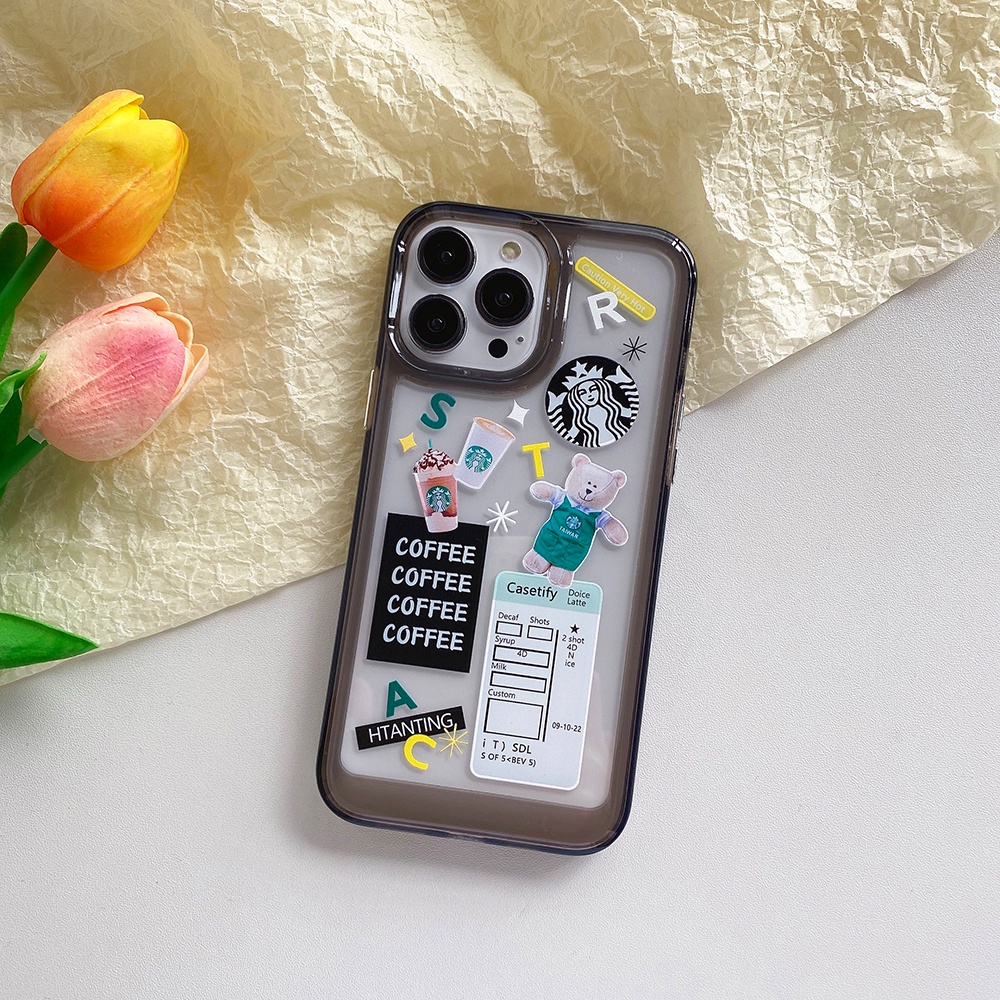 Soft Case Silikon TPU Transparan Motif Beruang Kopi Untuk IPhone 14 13 12 Mini 11 Pro XS Max X XR 8 7 6 6S Plus