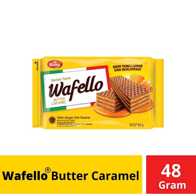 

ROMA WAFELLO WAFER ITALI 48 GRAM 1 PACK ISI 10 / ROMA WAFELLO / WAFELLO / WAFER WAFELLO