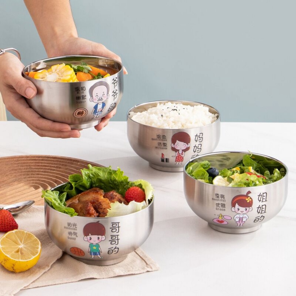 Mangkok keluarga stainles 304 Platinum tebal lengkap dengan tutup kedap udara