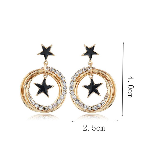 LRC Anting Tusuk Fashion Gold Flash Diamond Five-pointed Star Multi-circle Earrings A58007